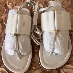 Michael Kors White Leather Sandals Gold Accents